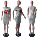 Superstarer Women Clothing Short Sleeve Casual Pure Color Zipper Sexy Lip Dress